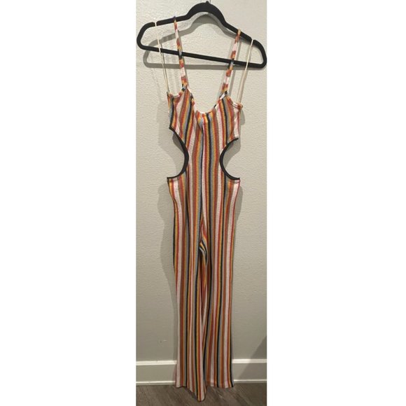 ZARA Terrycloth Cut Out Stripped Knit Jumpsuit - Picture 3 of 5